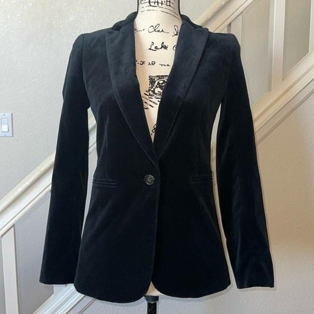 J.Crew Black Velvet Blazer Single Button Pinstripe Lining J8978 Size 00‎ NEW